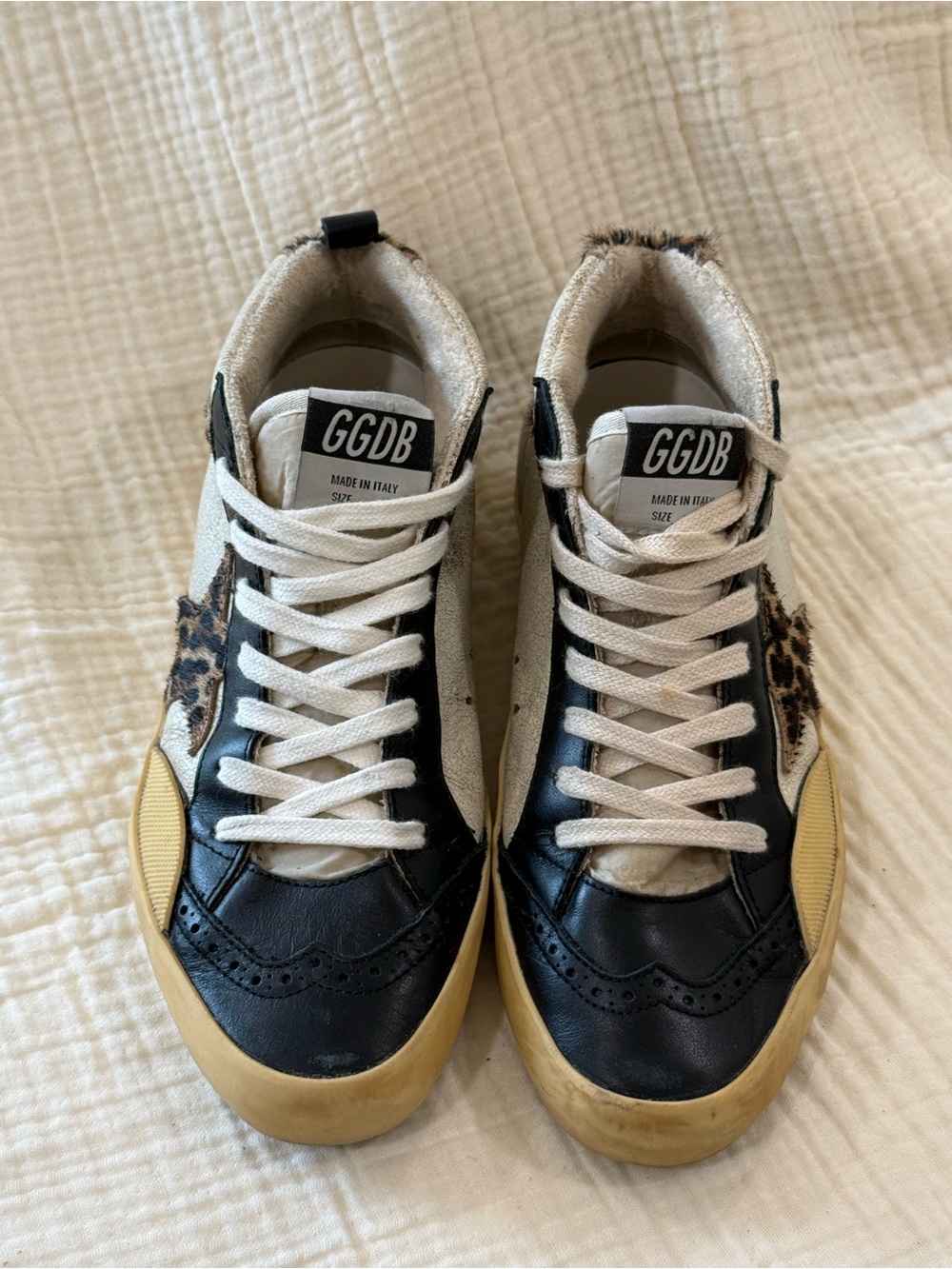 - Golden Goose Mid Star Sneaker in Tobacco, Black, & Beige Brown Leo BT - Picture 6 of 11